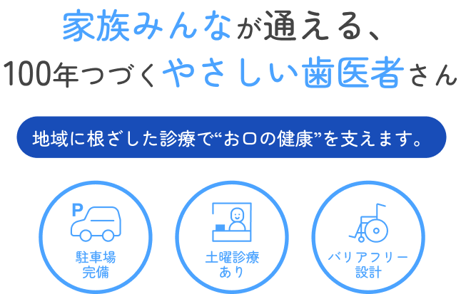 家族みんなが通える、100年つづくやさしい歯医者さん
